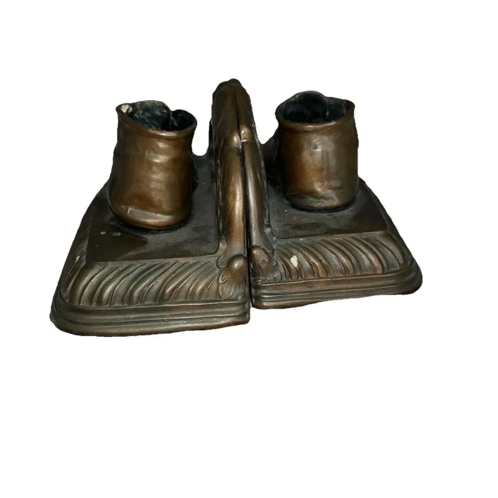 Vintage Bronze Baby Shoe Mounted Book Ends